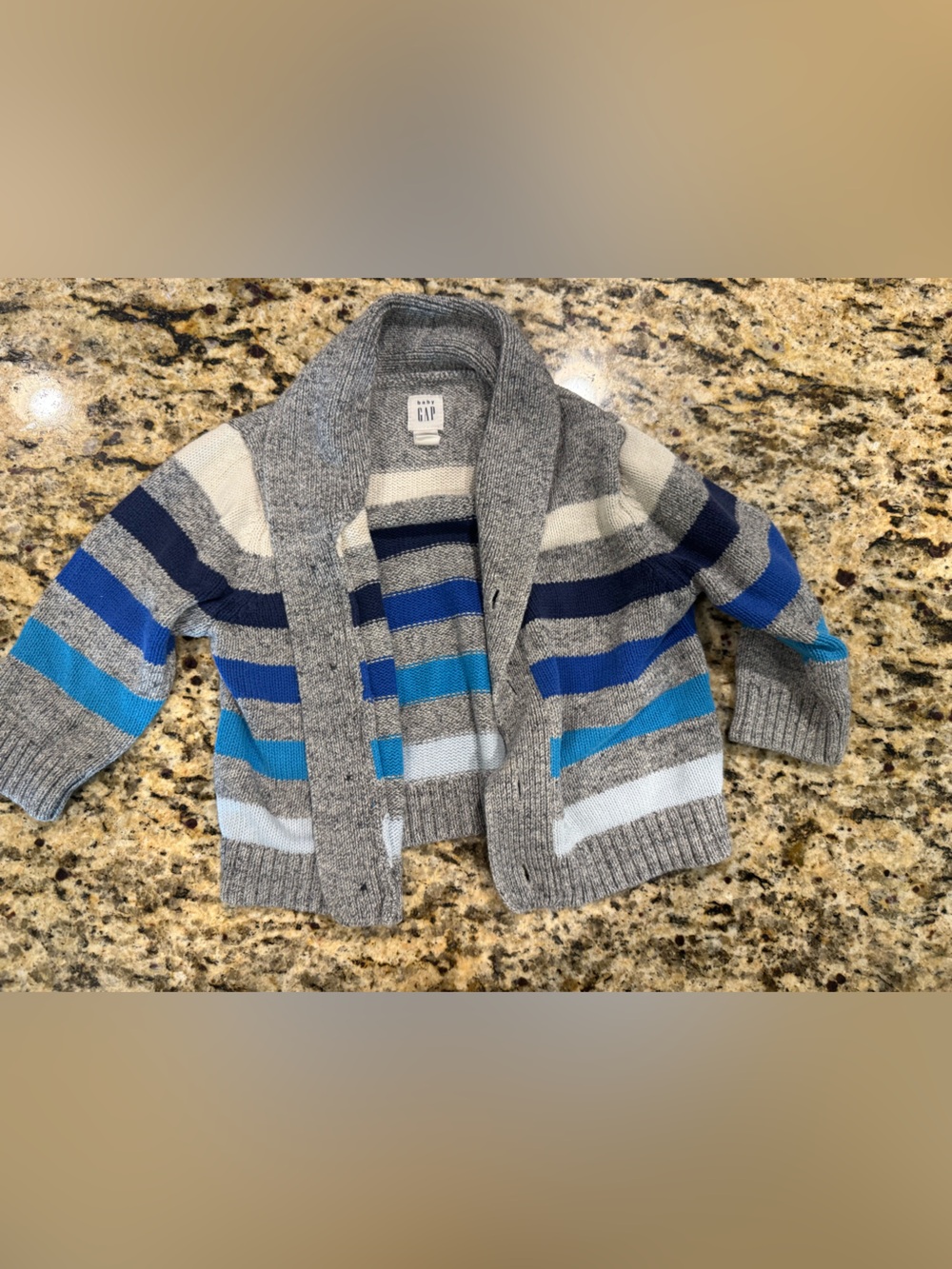 GAP Gray Sweater Cardigan with Blue Stripes